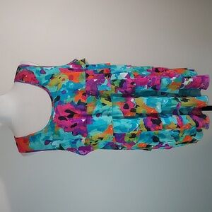 Fashion Bug Blue Pink Abstract Floral Layered Ruffle Tank Sleeveless Blouse 1X